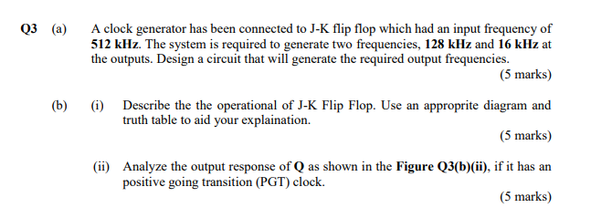 Solved Q3 (a) A clock generator has been connected to J-K | Chegg.com
