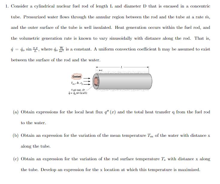 Solved 1. Consider a cylindrical nuclear fuel rod of length | Chegg.com