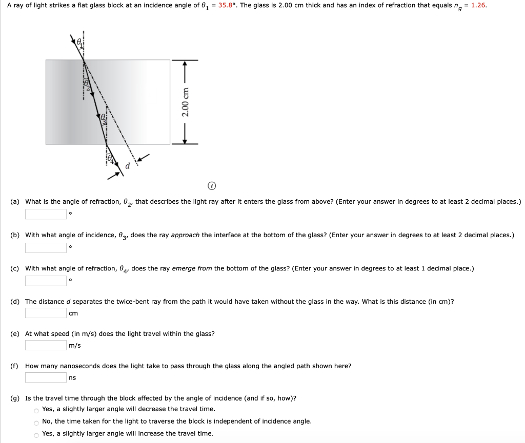 Solved A Ray Of Light Strikes A Flat Glass Block At An In Chegg Com