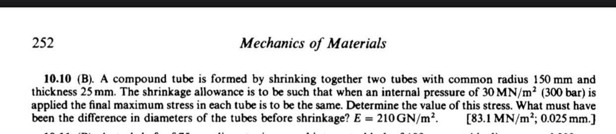 Solved 252 Mechanics of Materials 10.10 (B). A compound tube | Chegg.com