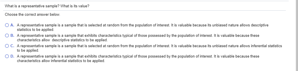 Solved What is a representative sample? What is its value? | Chegg.com