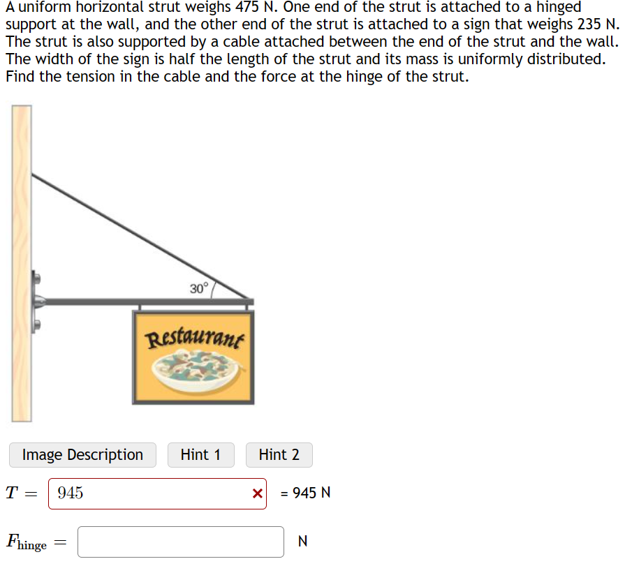 solved-a-uniform-horizontal-strut-weighs-475-n-one-end-of-chegg