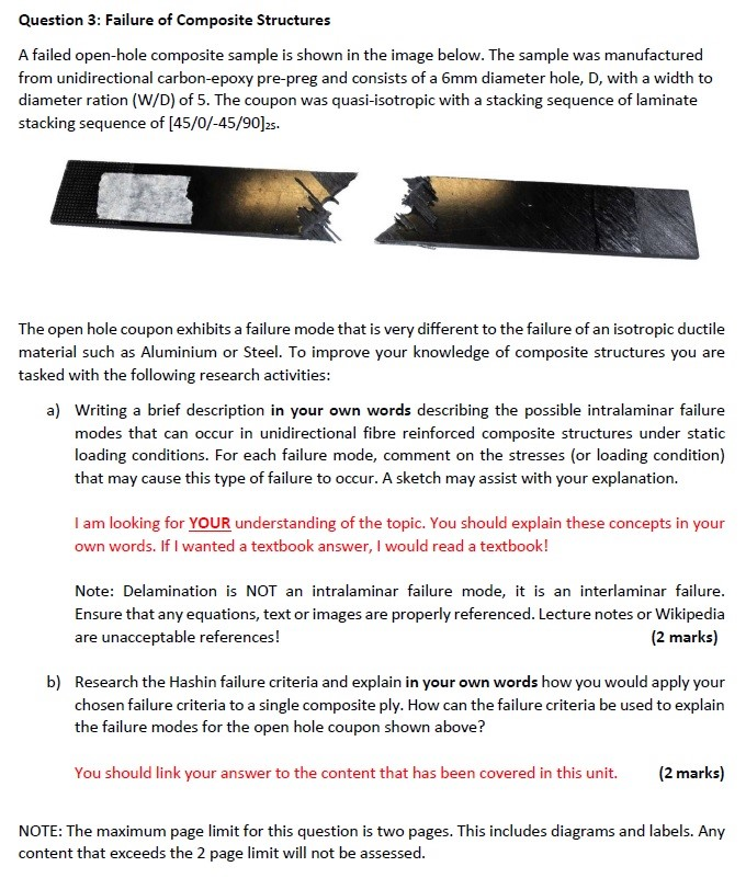 Solved Question 3 Failure of Composite Structures A failed