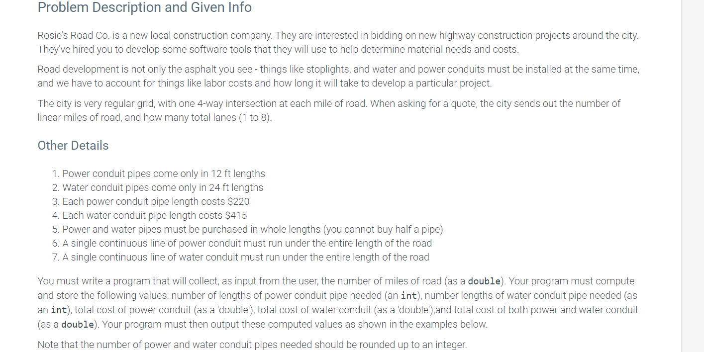 Solved Problem Description and Given Info Rosie's Road Co. | Chegg.com