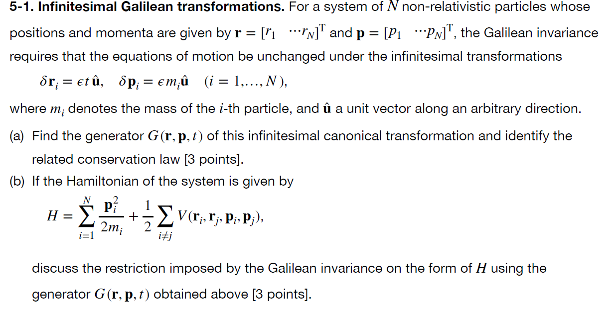 5 1 Infinitesimal Galilean Transformations For A Chegg Com