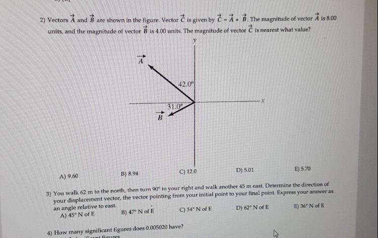 Solved 2) Vectors A and B are shown in the figure Vector č | Chegg.com