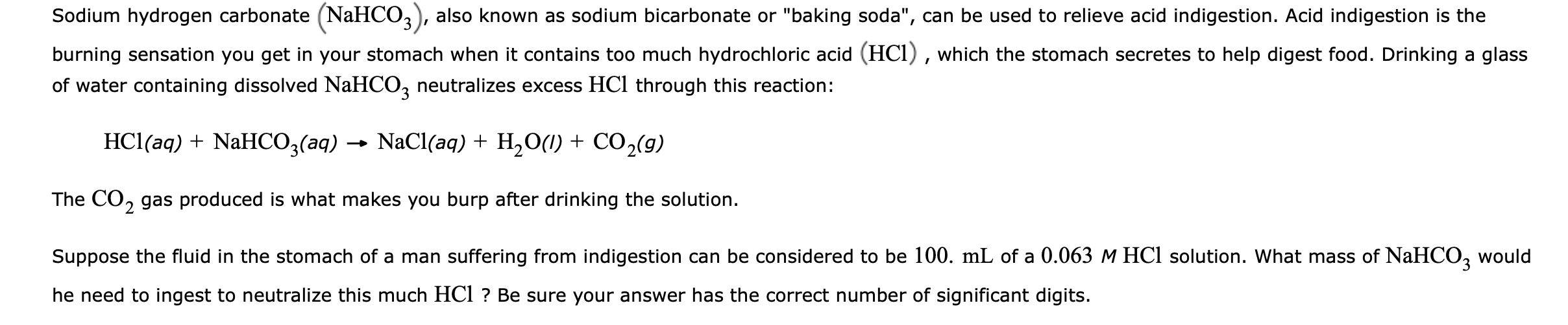 Solved Sodium hydrogen carbonate (NaHCO3), also known as | Chegg.com