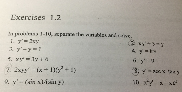 Solved Exercises 1.2 In problems 1-10, separate the | Chegg.com