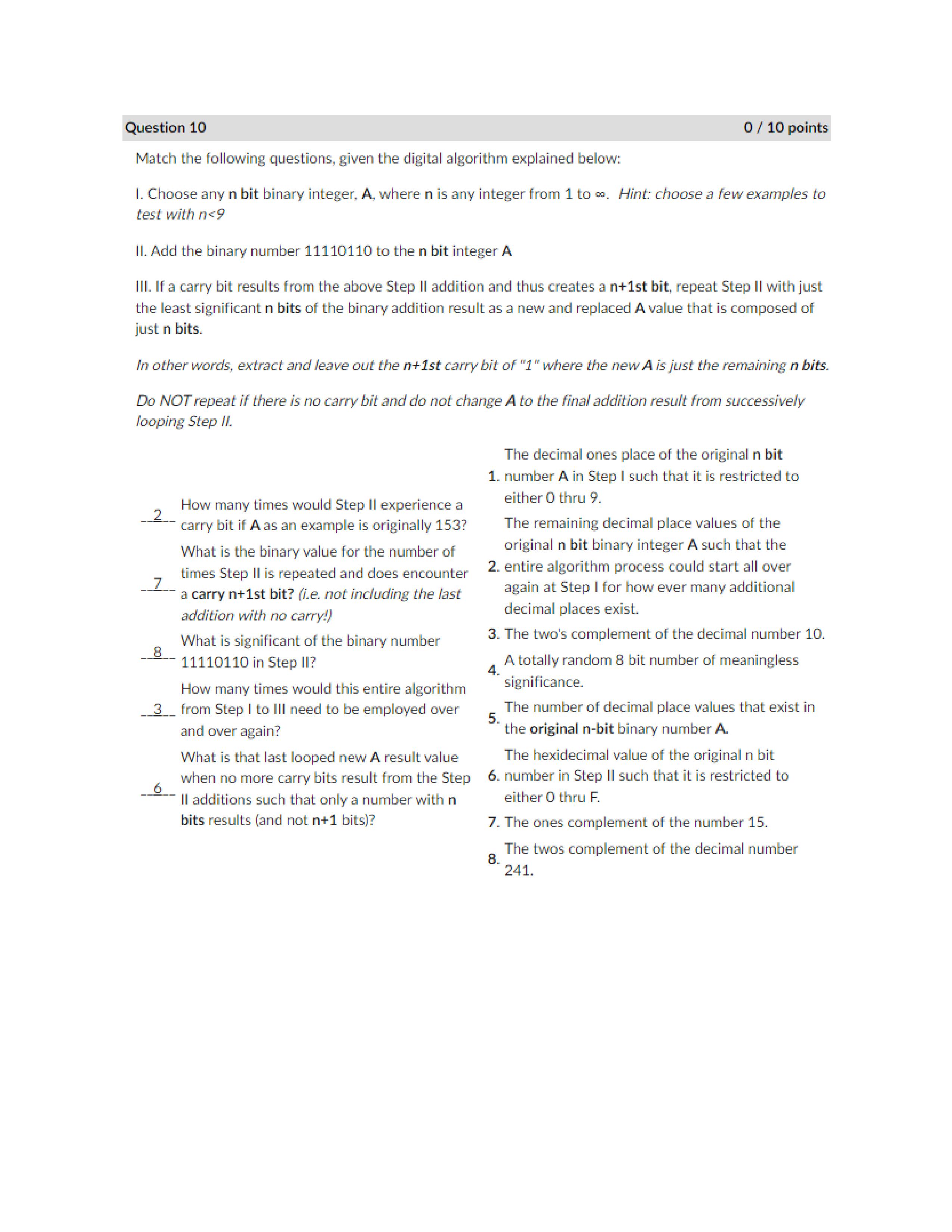 Solved Match the following questions, given the digital | Chegg.com