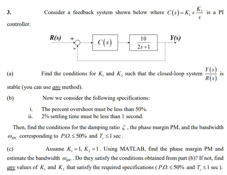 Solved Consider A Feedback System Shown Below Where C(s)=K, | Chegg.com