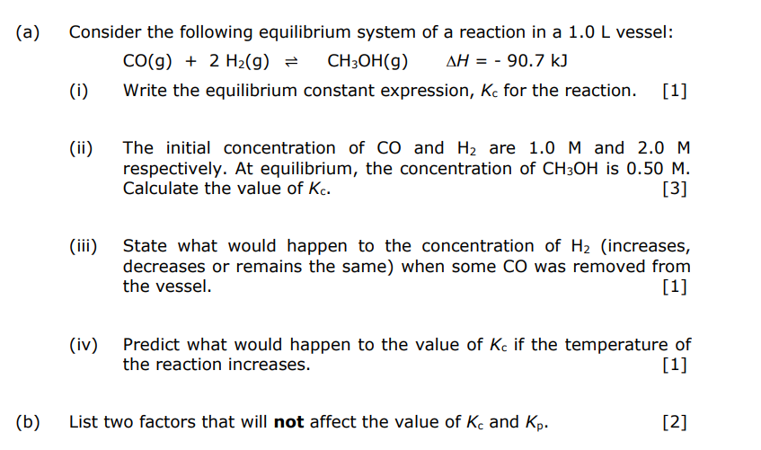 Solved (a) Consider the following equilibrium system of a | Chegg.com