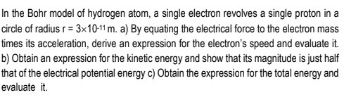 Solved In the Bohr model of hydrogen atom, a single electron | Chegg.com