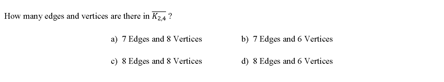 Solved How many edges and vertices are there in K2,4 ? a) 7 | Chegg.com