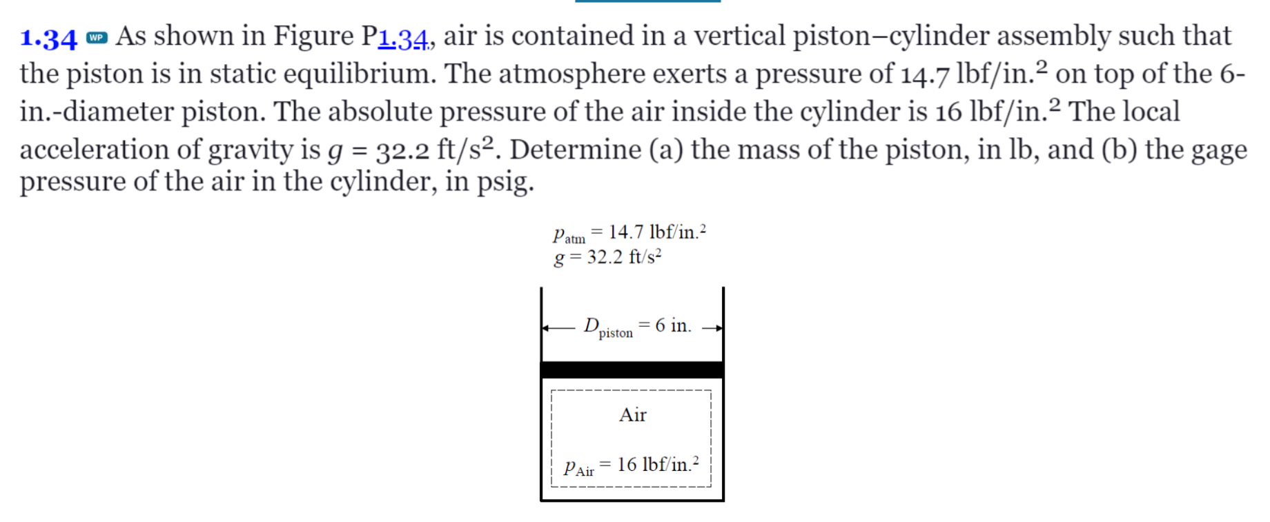 Solved 1.34 w As shown in Figure P1.34, air is contained in