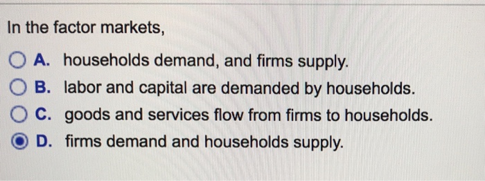 Solved In the factor markets, O A. households demand, and | Chegg.com