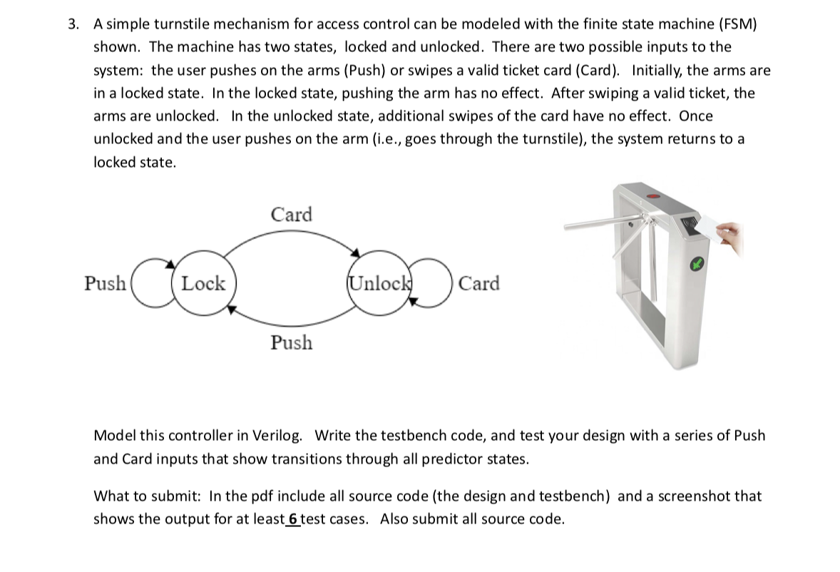 Solved 3. A simple turnstile mechanism for access control | Chegg.com