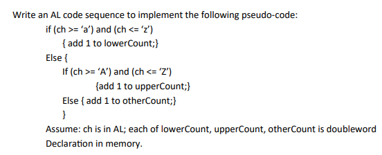 Solved Write an AL code sequence to implement the following | Chegg.com