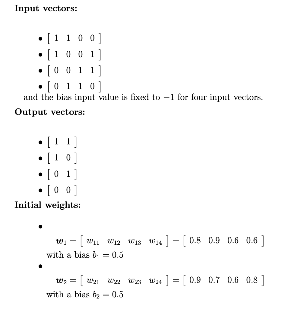 Write a MATLAB to determine the weights of a network | Chegg.com