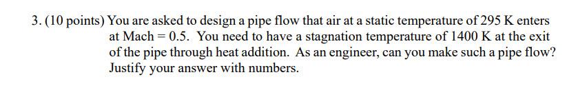 Solved 3. (10 points) You are asked to design a pipe flow | Chegg.com