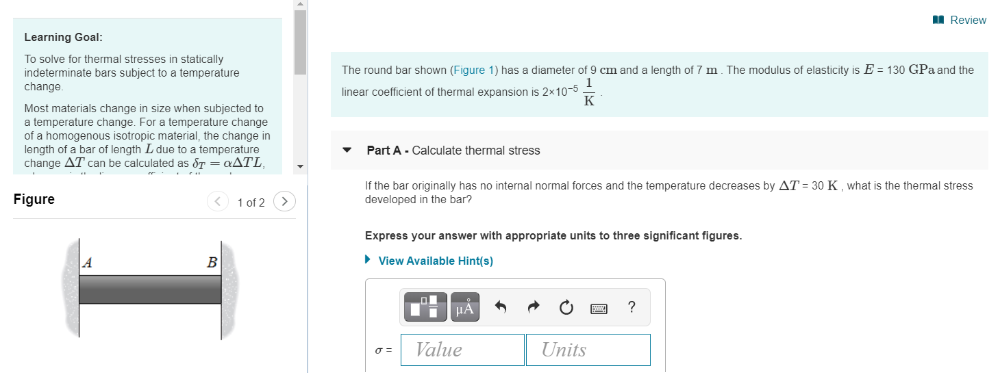 Solved 1 Review Learning Goal: The round bar shown (Figure | Chegg.com