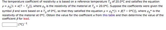 Solved The temperature coefficient of resistivity a is based | Chegg.com