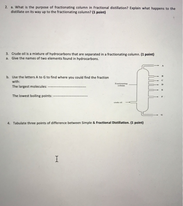 Solved 2. a. What is the purpose of fractionating column in