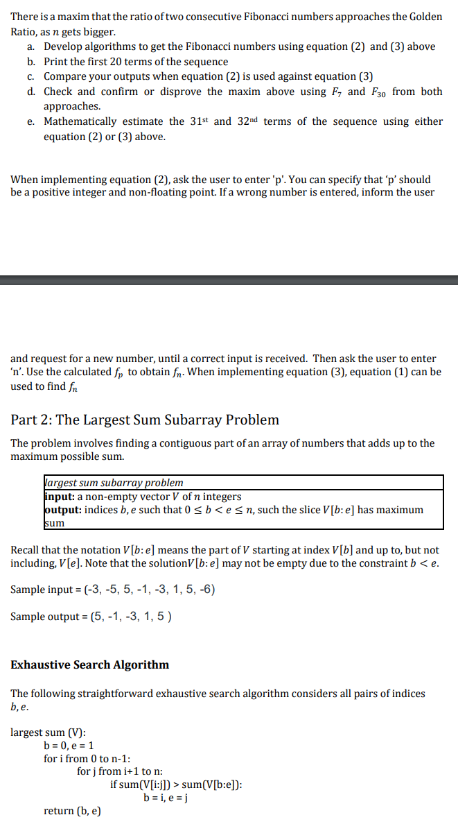 Solved Problem 1: The Fibonacci Problem and the Golden Ratio | Chegg.com