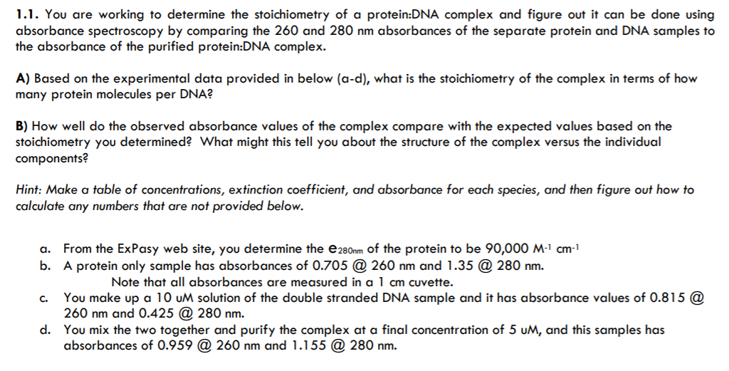 1.1. You are working to determine the stoichiometry | Chegg.com