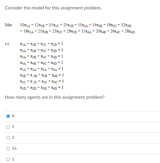 Solved Consider The Model For This Assignment Problem Min Chegg Com