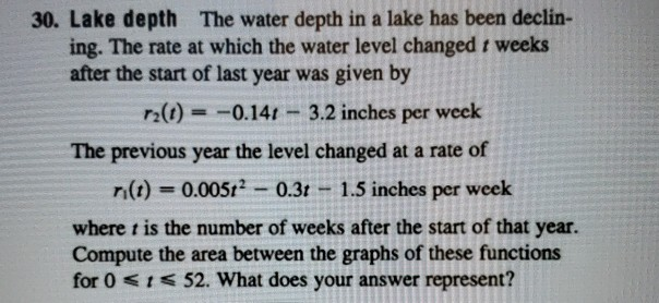 Lake Math Problem Solved 30. Lake depth The water depth in a lake has been | Chegg.com