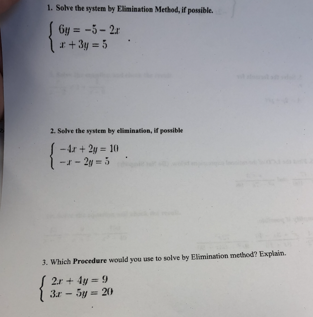 assignment solve each system by elimination