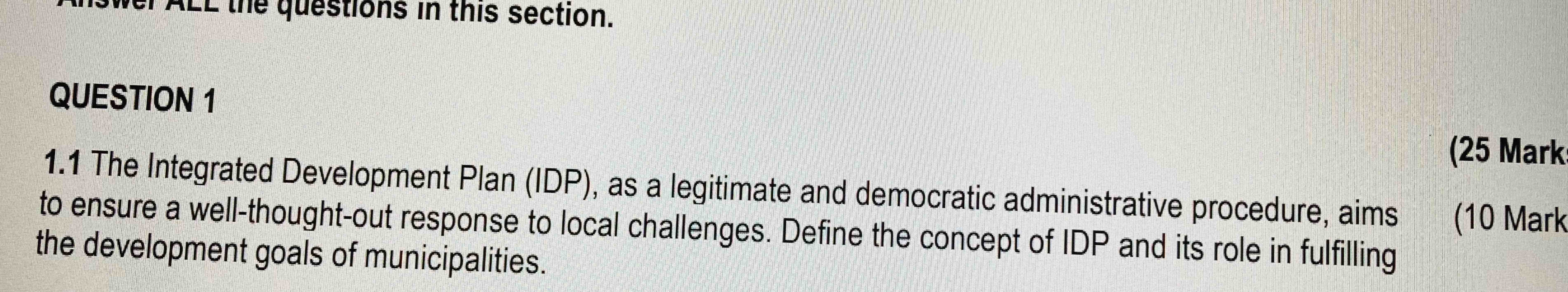 Solved QUESTION 11.1 ﻿The Integrated Development Plan (IDP), | Chegg.com