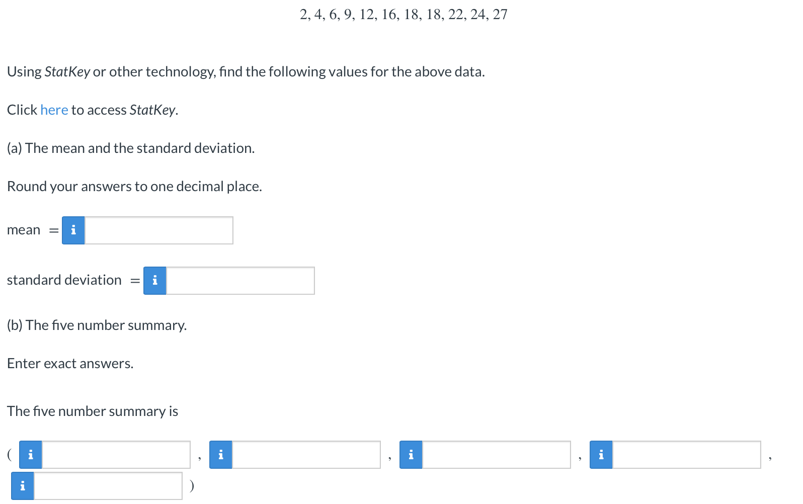 Solved Using StatKey or other technology, find the following | Chegg.com