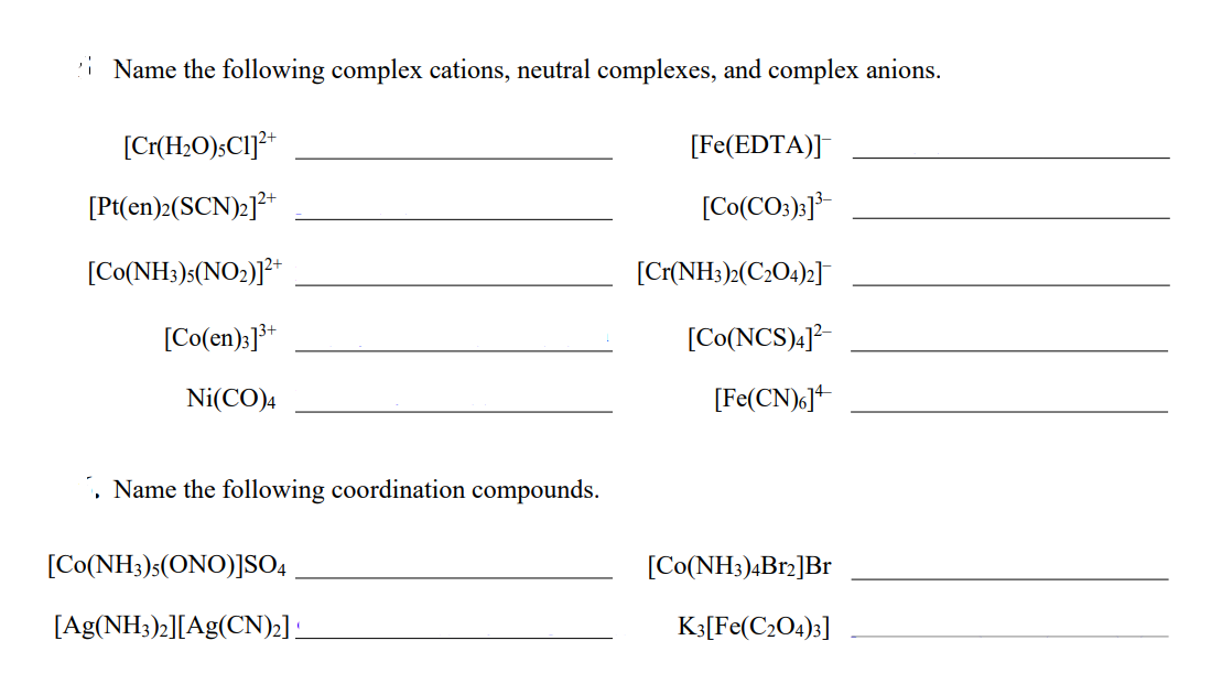 Solved Name the following complex cations, neutral | Chegg.com