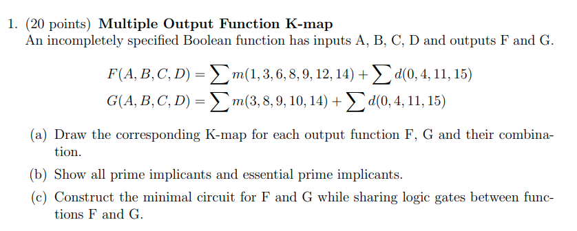 Solved 1. (20 points) Multiple Output Function K-map An | Chegg.com