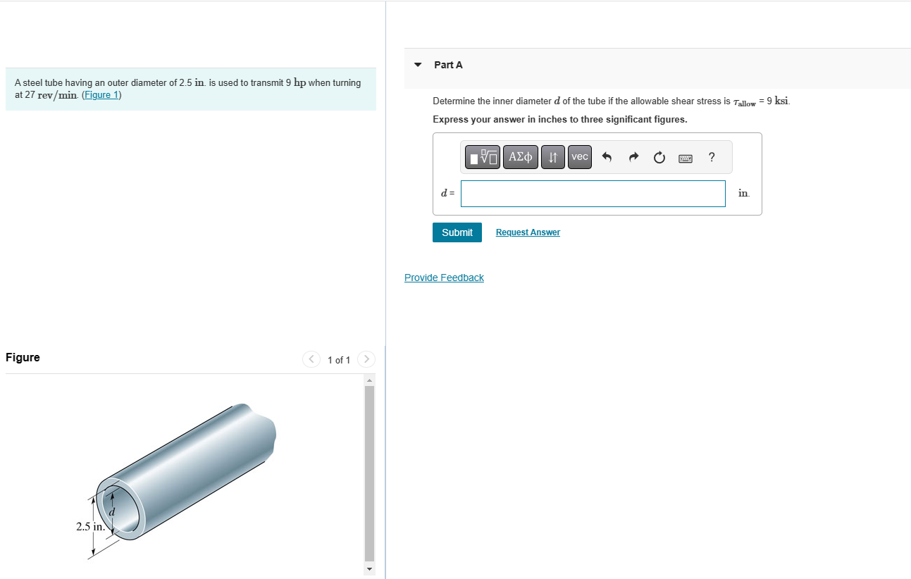 Solved A steel tube having an outer diameter of 2.5in. is | Chegg.com