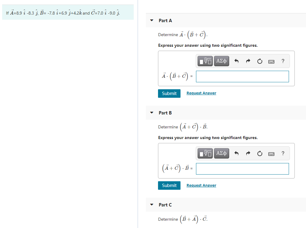 Solved If A 8 9 I 8 3 J B 7 8 I 6 9 J 4 2k And C 7 0 Chegg Com