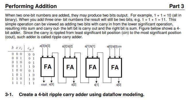 Solved Performing Addition Part 3 When two one-bit numbers | Chegg.com