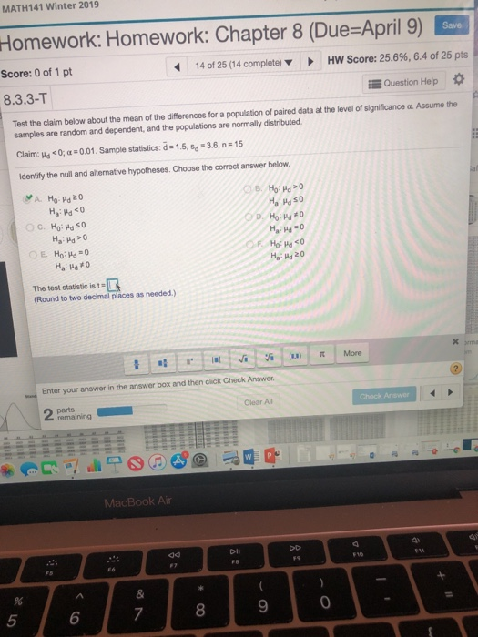 Solved MATH141 Winter 2019 Homework: Homework: Chapter 8 | Chegg.com