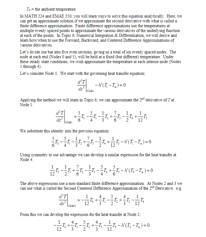 T∞= the ambient temperature In MATH 224 and EMAE 350, | Chegg.com