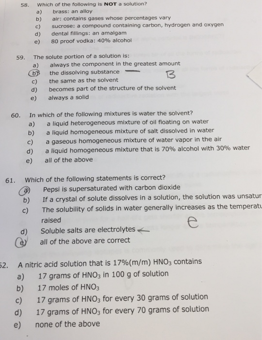 Solved Which Of The Following Is NOT A Solution A Brass Chegg