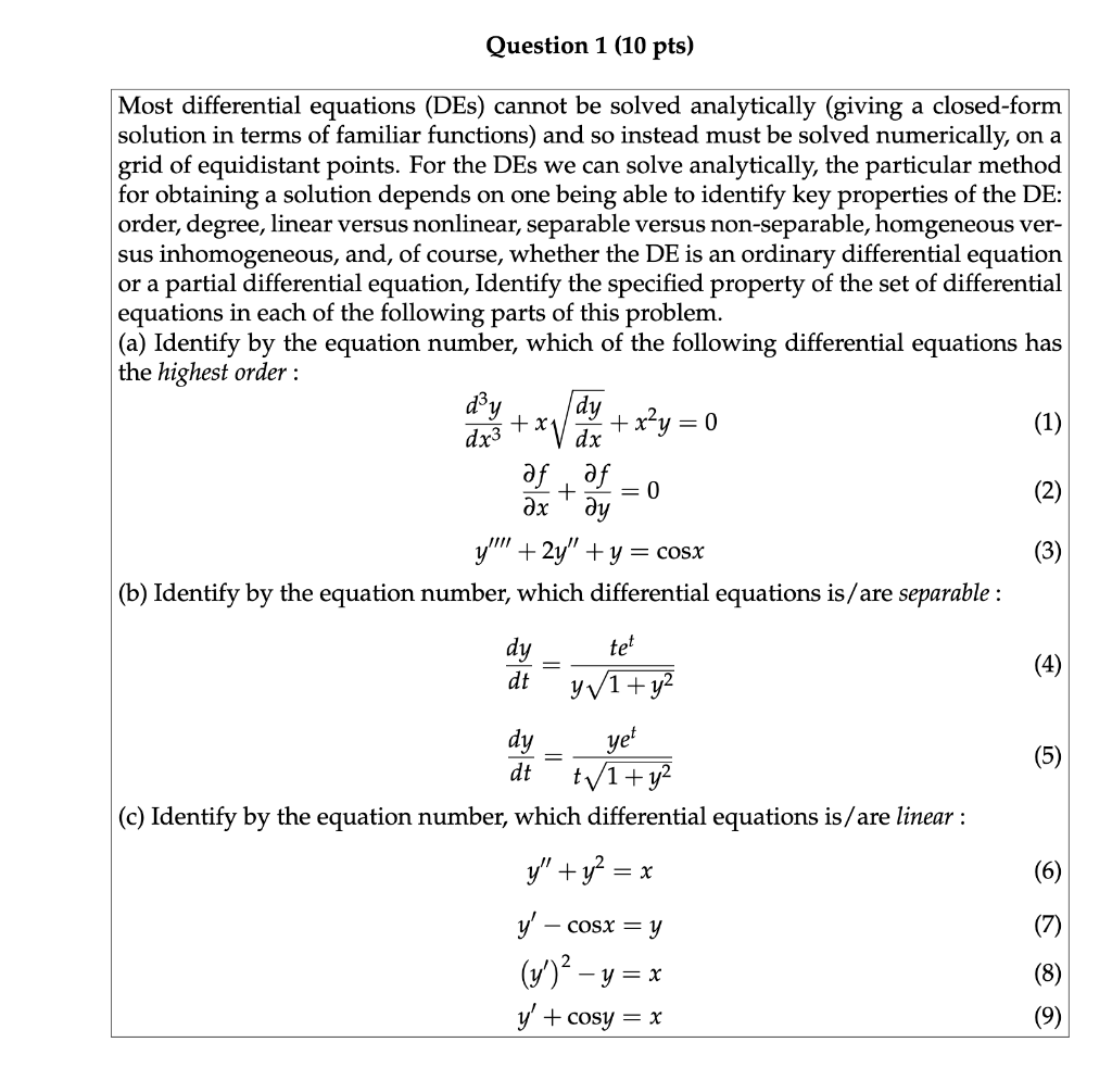 Solved Most differential equations DEs cannot be solved Chegg