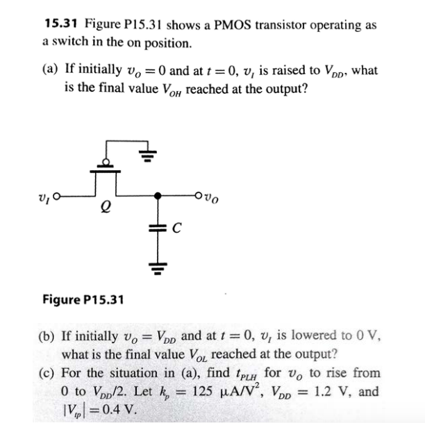 Solved 15.31 Figure P15.31 shows a PMOS transistor operating | Chegg.com