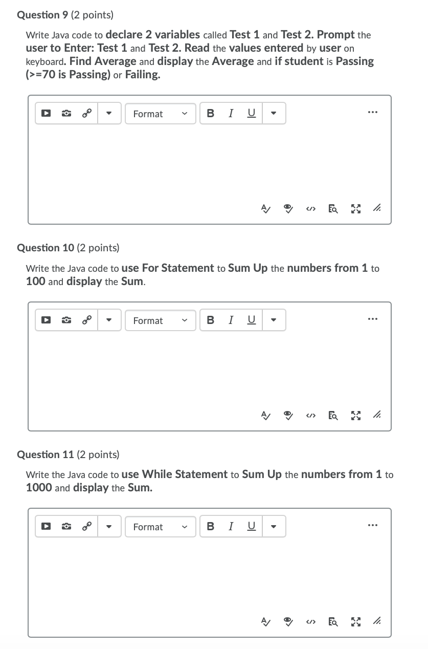 Solved Question 9 (2 points) Write Java code to declare 2 | Chegg.com