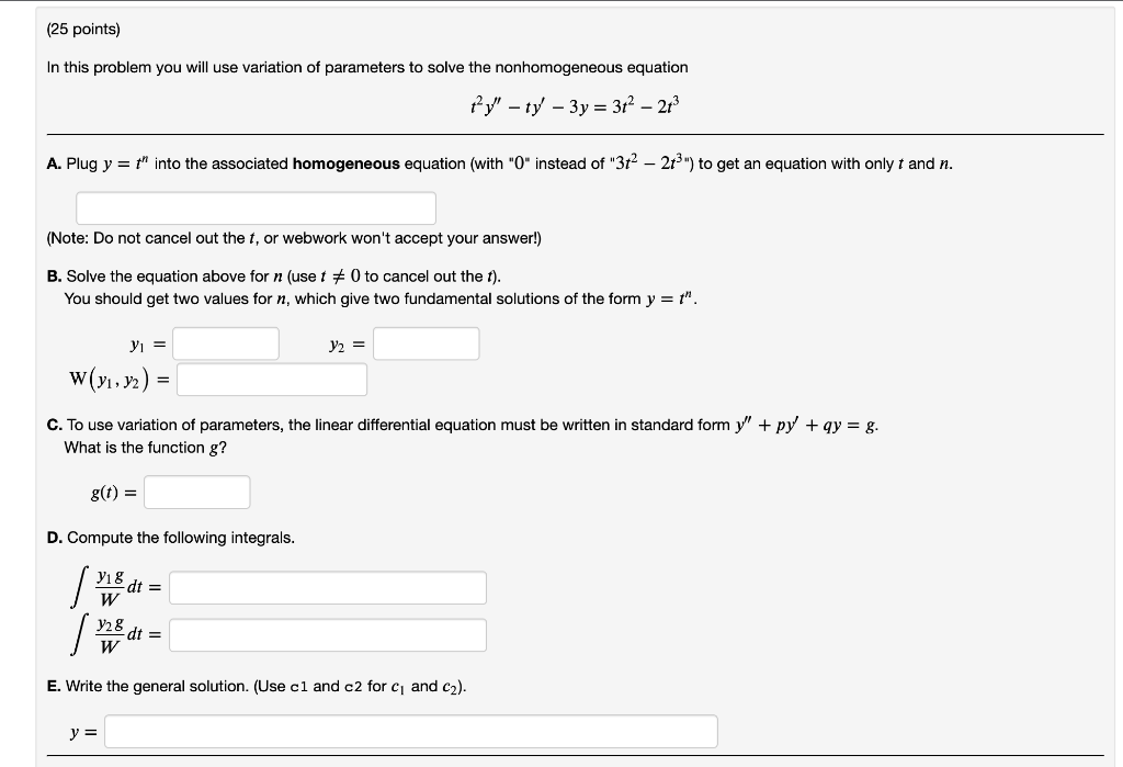 Solved In this problem you will use variation of parameters | Chegg.com