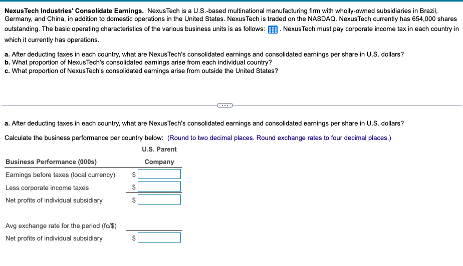 NexusTech Industries' Consolidate Earnings. | Chegg.com