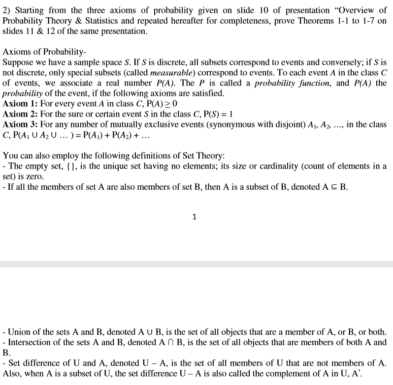 Solved 2) Starting From The Three Axioms Of Probability | Chegg.com