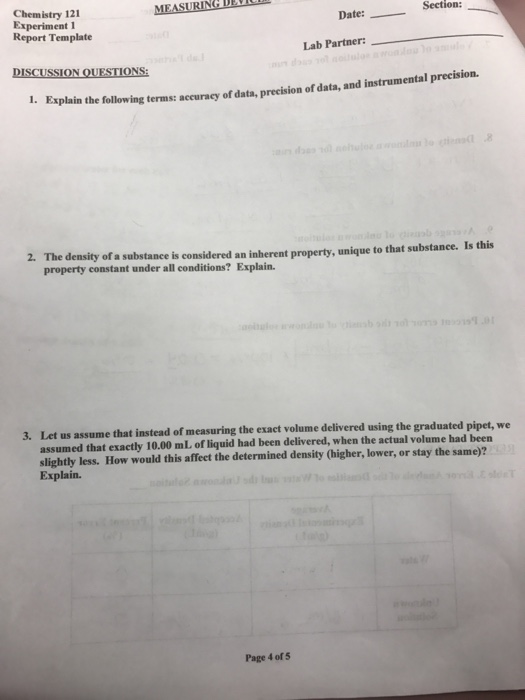 Solved Chemistry 121 Experiment 1 Report Template Section
