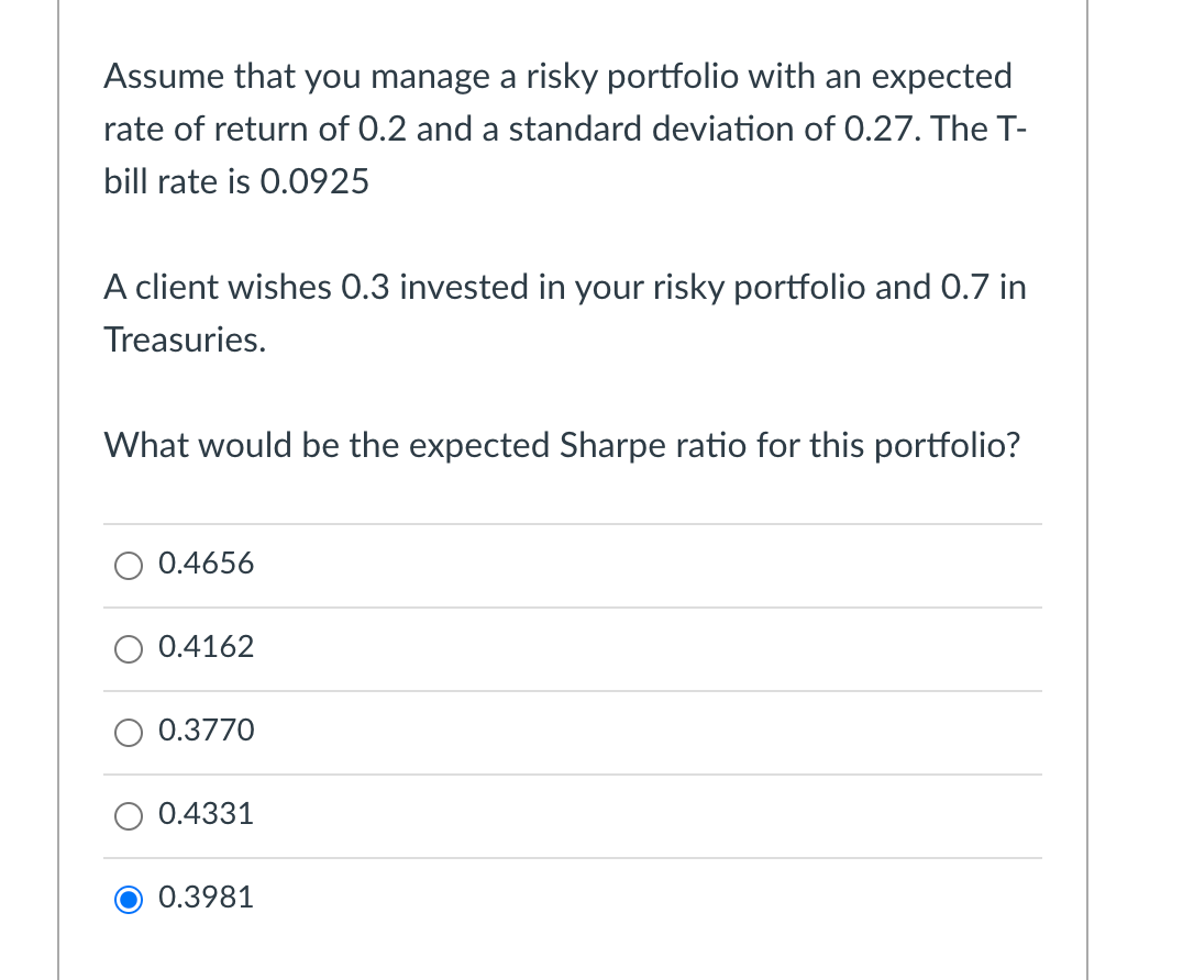 Solved Assume That You Manage A Risky Portfolio With An 4536