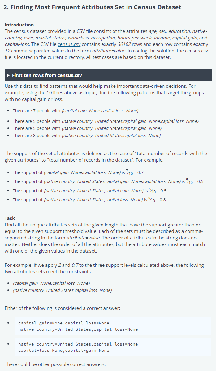 2. Finding Most Frequent Attributes Set in Census | Chegg.com